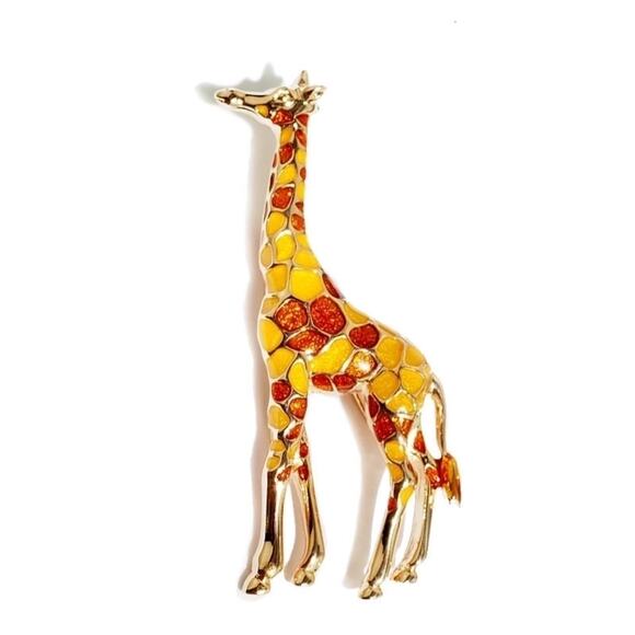 Giraffe Pin Brooch Enamel Painted Gold Alloy Animal Jungle - Picture 2 of 3